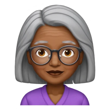 emoji of a black grandma women with long black and gray hair with glasses and brown eyebrows sticker