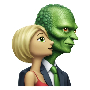 a Reptilian alien woman kissing  Donald Trump  sticker