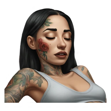 Hyper Realistic Beautiful tattooed woman crying lying on her sofa  sticker
