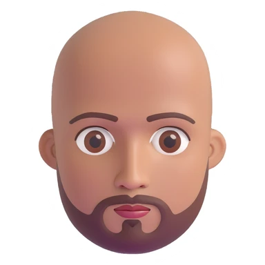 Bald man with smooth oval head, medium-dark reddish skin tone (moreno jambo), indigenous facial features, with sparse thin goatee beard only on chin, memoji style sticker