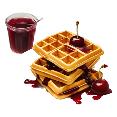 2 big Belgian waffles with cherry syrup sticker
