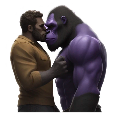 Thanos kissing a gorilla  sticker