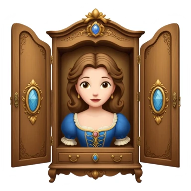 A middle-aged lady character from the fairy tale Beauty and the Beast — she was turned into a wardrobe by magic. She retains the wardrobe's original form, with an anthropomorphic face on the front of the closed cabinet. sticker