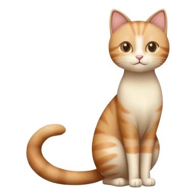standing cat with tail raised, soft brown and beige colors, friendly calm expression, natural pose, warm lighting, flat illustration sticker