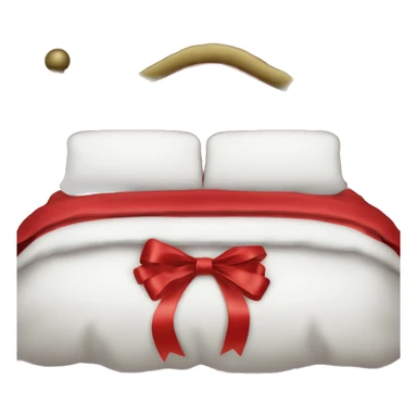 Bed with luscious satin red sheets and bows and a christmas pillow sticker