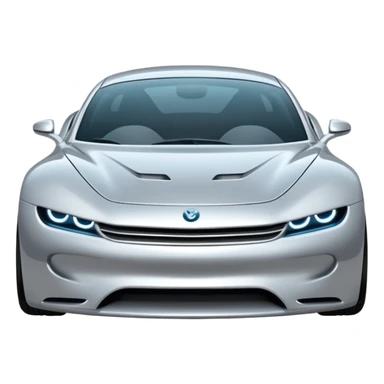 A low-profile futuristic car emoji made of polished silver chrome, wide body stance, smooth aerodynamic shape, glossy metallic surface, soft reflections, luxury swag aesthetic, minimal details, iOS emoji style, centered on clean white background, studio lighting sticker