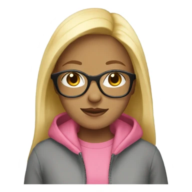 Make a blonde girl with glasses and a pink hoodie sticker