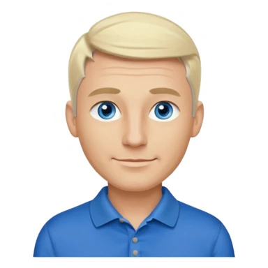Avatar pic male 35 years old gray hair blue eyes clean shaven blonde eyebrows high cheekbones sly smile long eyelashes wearing a black golf shirt sticker