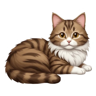 dark brown tabby and white cat with doing a big extremely long stretch reaching up into the air with arms and legs side by side together straight and overextended whilst lying on its side sticker