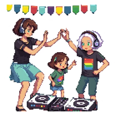 boy dance with older girl at party and DJ watching on it sticker