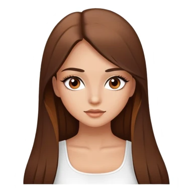 beautiful girl, long straight brown hair, brown eyes with lashes, wearing a white crop top, tan skin sticker