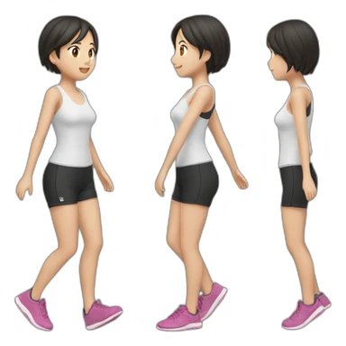 asian girl running，black shirt and shorts，full body，side view sticker