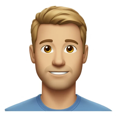 A head and shoulders shot of a 32 year old white man, with short brown hair,   with brown eyes wearing a t-shirt. sticker