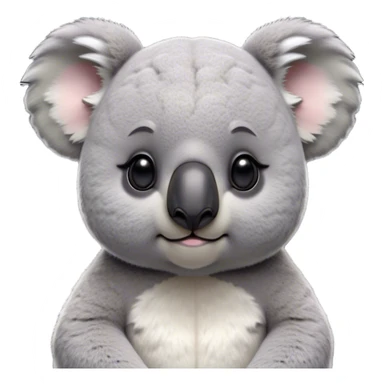 Cinematic Noble Koala Portrait Emoji, Poised and regal, with a stocky, cuddly build and a plush, well-groomed grey fur, large round ears and a distinctive big black nose, deep-set soulful dark eyes, Simplified yet sharp and sophisticated features, highly detailed, glowing with a soft, dignified glow, high shine, intelligent and gentle, stylized with an air of eucalyptus elegance, focused and attentive, soft glowing outline, capturing the essence of a watchful and confident marsupial, so majestic it feels as though it could climb out of the screen with effortless authority! sticker