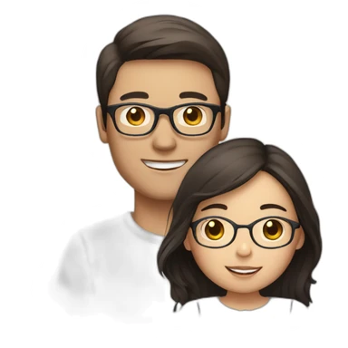 brown haired man with glasses and asian girl with dark hair sticker