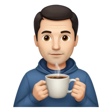 A handsome 45 year old white man with dark hair in a fog drinking a cup of coffee sticker