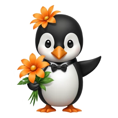 Penguin holding flower bouquet sticker