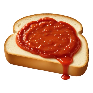 slice of bread with with a line  of tomatoe sauce on top sticker