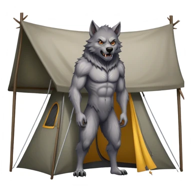 wearwolf standing outside of a tent sticker