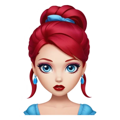 bratz baddie, cherry red hair, blue eyes, makeup sticker