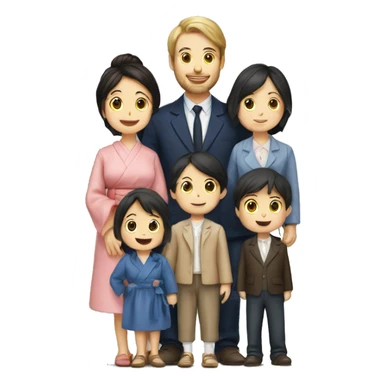 French　male and Japan wife with 4 kids family sticker