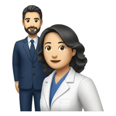 husband middle aged executive classic dark hair thin beard wearing dark blue business suit and bible, with wife filipina nurse age 55 dark hair sticker