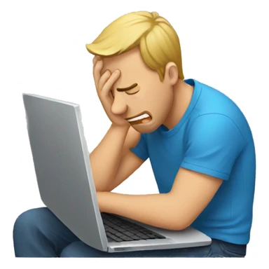 man crying at his laptop sticker