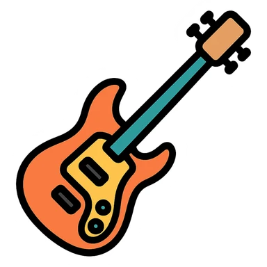 electric bass guitar icon with color and black outlines sticker
