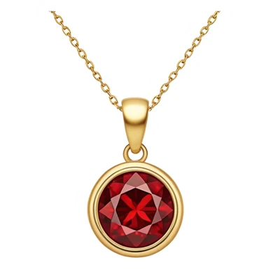 polished round red garnet pendant suspended from a delicate gold chain, glowing with warmth and magic sticker