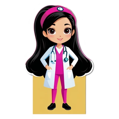 Female doctor without stethoscope wearing pink scrubs long black hair  sticker