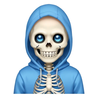 Sans from Undertale with glowing blue eye, skeleton with permanent grin, wearing blue hoodie sticker