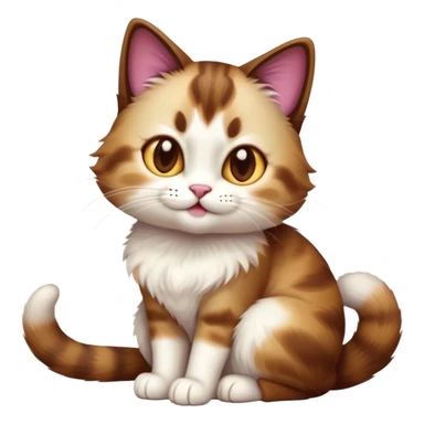 cinematic-[showshoe cat]-realistic-full-body-sitting-emoji,-tail-curled-playfully-around-its-paws,-head-tilted-dramatically,-fluffy-[brown and white]-fur,-simplified-yet-realistic-focused-features,-highly-detailed,-glowing-with-an-almost-sarcastic-glow sticker