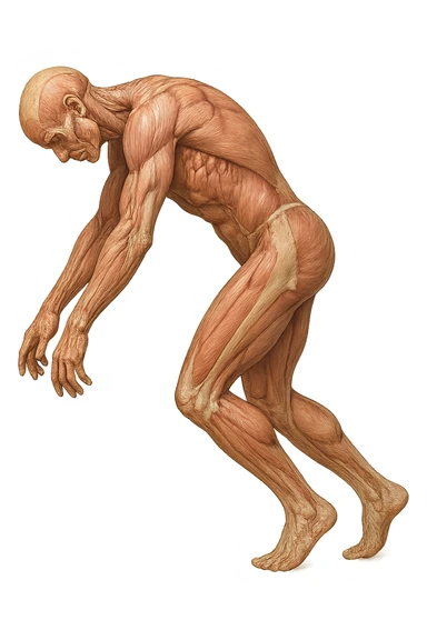 corpo umano anatomico realistico che si butta con la schiena e le spalle in avanti, postura delle spalle chiuse, isolato su sfondo bianco sticker