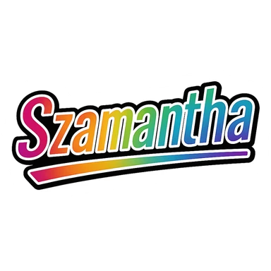 Szamantha name in modern gradient font with precise Hungarian characters, dark outline, extra thick, prominent white letter border, dynamic slanted underline, rainbow gradient colors, 1000x1000 px, PNG, transparent background sticker
