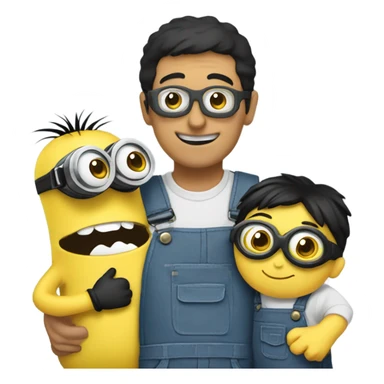 black hair men hugging a minion  sticker