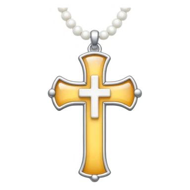 Elegant emoji icon of a white cross made of white beads, glossy surface, and white bead chain subtle shadows, pure white palette sticker