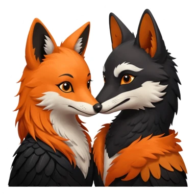 A female crow and a male fox kissing each other. sticker