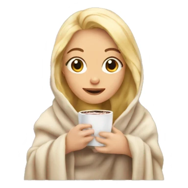 Blonde girl in a blanket with hot chocolate sticker