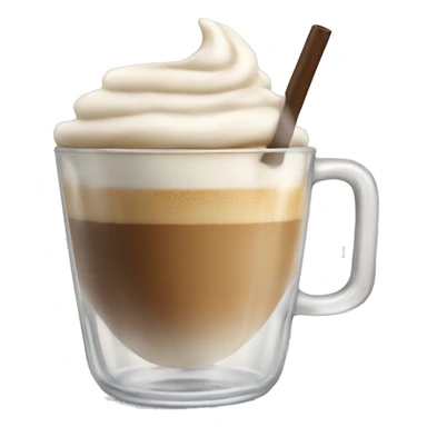 A frothy coffee latte in a clear glass cup with a straw sticker