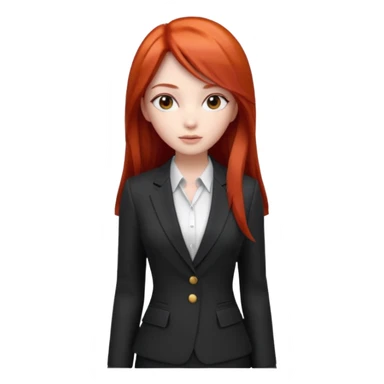 3D animated female character with long straight red hair, sharp eyes, slim face, stylish modern outfit, confident expression, K-pop inspired animation style." sticker