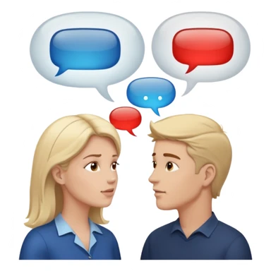 a person chatting up another person, one white male, one white woman facing each other talking with speech bubbles above their head sticker