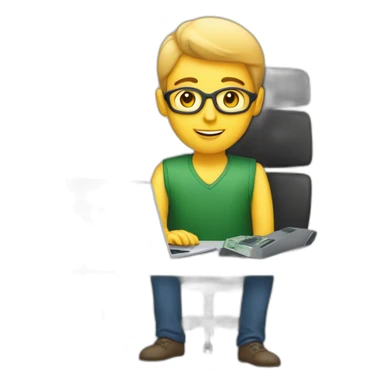 persona joven trabajando con su ordenador y que ha conseguido mucho dinero sticker