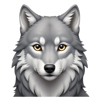 cinematic-noble-realistic-wolf-portrait-emoji,-poised-and-regal,-with-a-strong,-lean-build-and-a-sleek,-well-groomed-fur-of-grey-and-white,-deep-set-soulful-piercing-eyes,-simplified-yet-sharp-and-sophisticated-features,-highly-detailed, zoomed out showing shoulders sticker