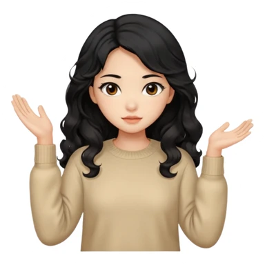 Beautiful girl,Black hair,wavy hair，long hair,Black eyes,Chinese, beige sweater  sticker