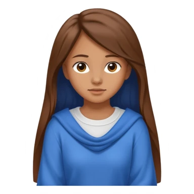 crea una ragazza giovane con i capelli marroni lunghi, una camicia bianca e un maglioncino blu appoggiato sulle spalle sticker