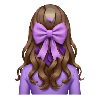 brown wavy long hair from behind with a medium lilac bow sticker