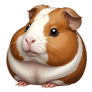 Cinematic Noble Brown and White Banded Guinea Pig Portrait Emoji, Poised and regal, with a compact, chubby build and a uniquely patterned fur of warm brown and crisp white banding, deep-set soulful dark eyes, Simplified yet sharp and sophisticated features, highly detailed, glowing with a soft, dignified glow, high shine, intelligent and charming, stylized with an air of distinctive elegance, focused and attentive, soft glowing outline, capturing the essence of a watchful and confident companion, so majestic it feels as though it could scurry out of the screen with effortless authority! sticker