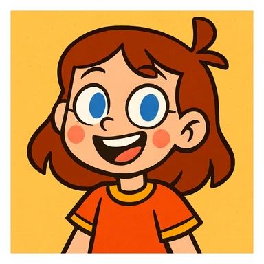 cute white girl with brown hair and blue eyes, vibrant toon style, lively and colorful expression sticker