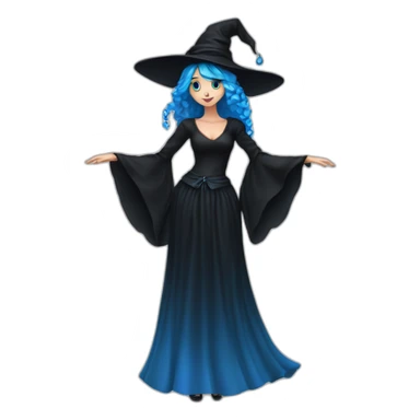Blue-haired blue-eyed witch in black full skirt full length sticker