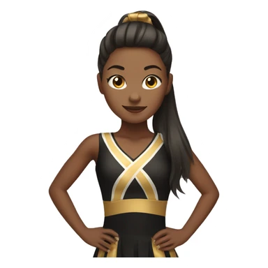 cheerleader wearing a black and golden dress and a ponytail sticker